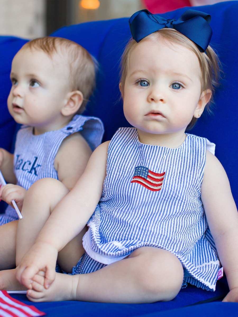 Red USA Embroidered Americana Seersucker Ric Rac Swing Top and Bloomer Set