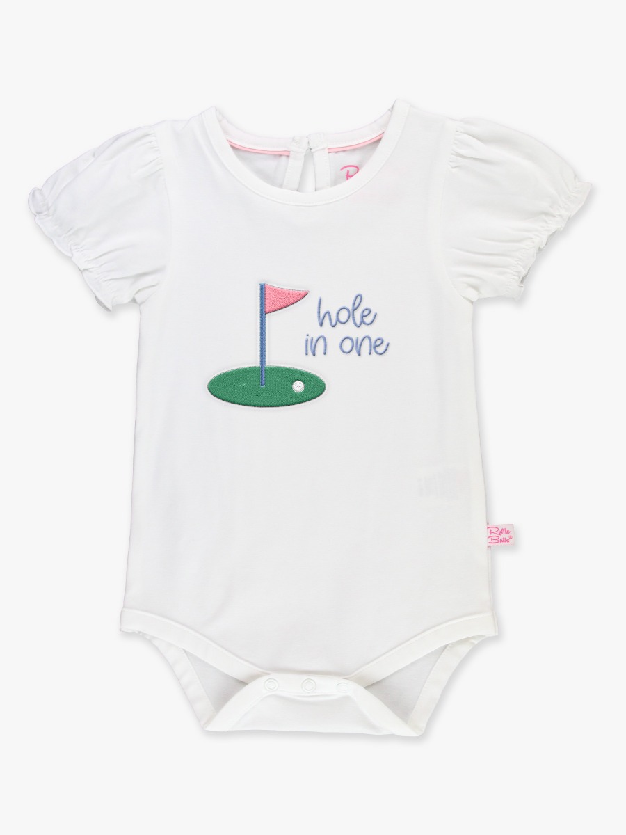 Hole in One Embroidered White Puff Sleeve Bodysuit