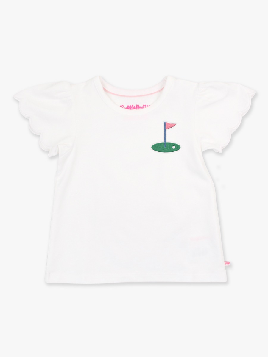 Pink Golf Hole Embroidered White Short Sleeve Scallop Tee