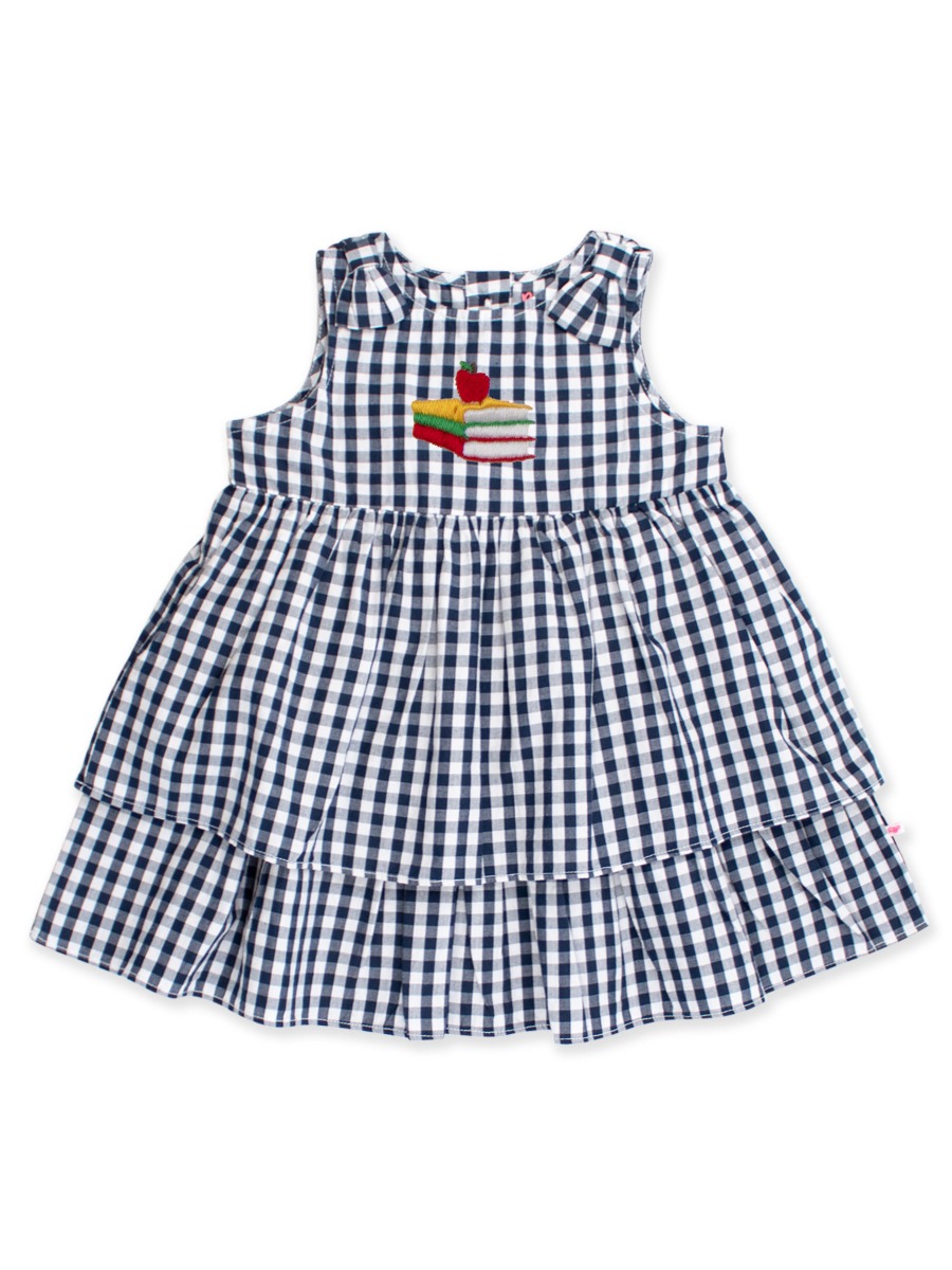 Apple Books Embroidered Classic Dark Navy Gingham Woven Bow Jumper Dress