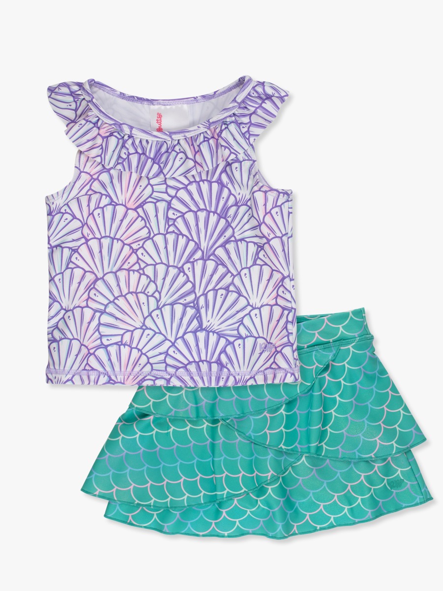 Line drawing of a swimsuit. A dotted circle is placed on the front center of the swimsuit's chest area, indicating the approximate location for personalization.