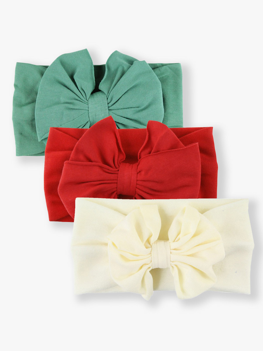Big Bow Headband 3-Pack - Spruce/Red/Ivory