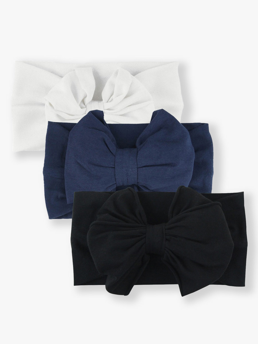Big Bow Headband 3-Pack - White/Navy/Black