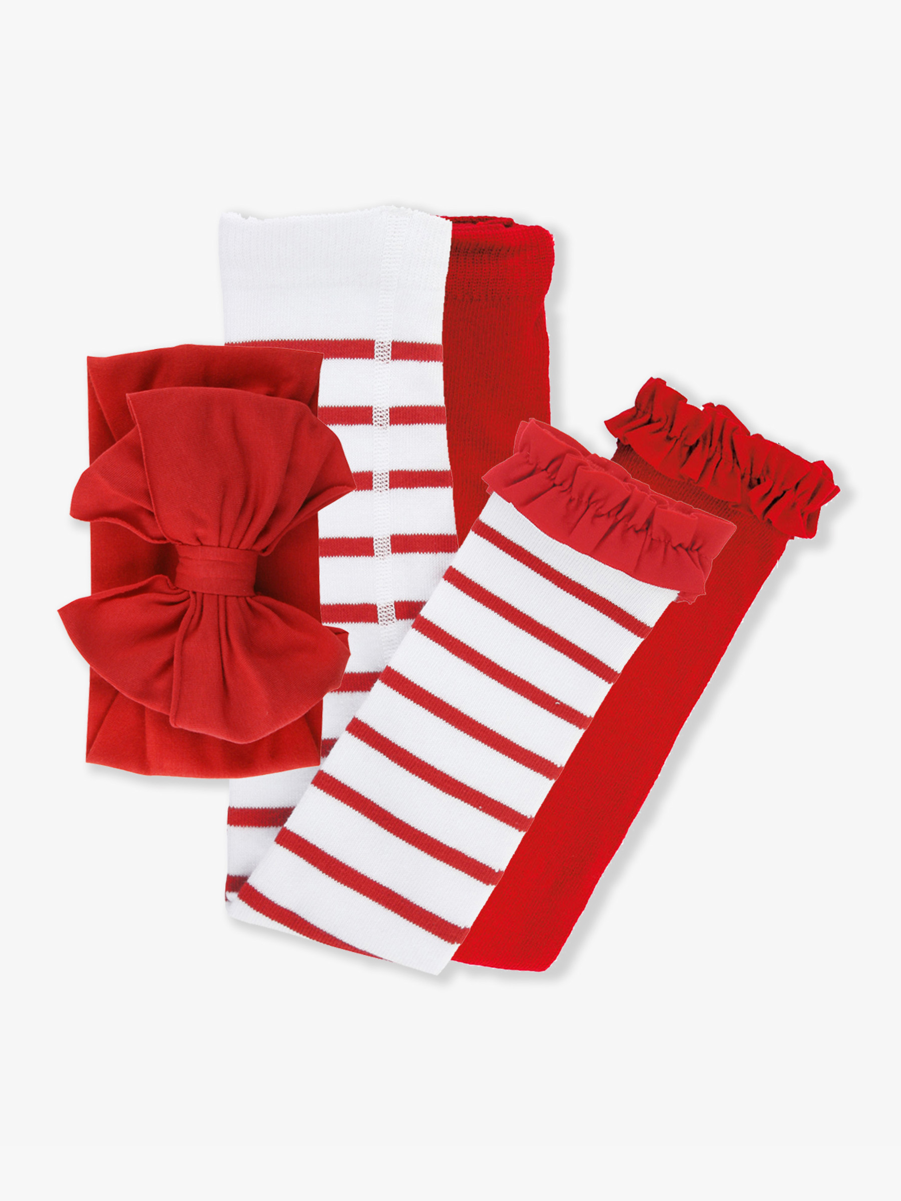 Red Big Bow Headband/Red/Red & White Stripe Tight Set