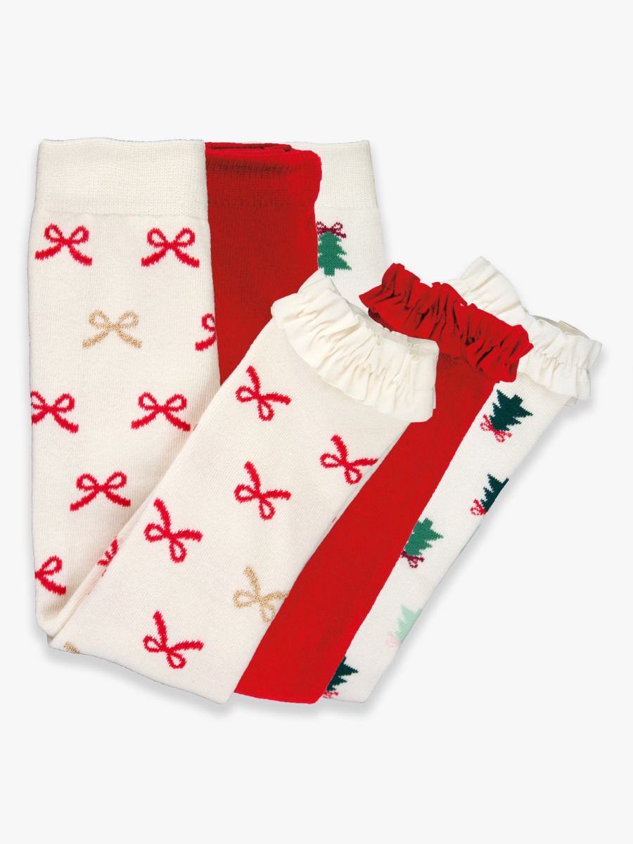 3-Pack Spruced Up, Red, Red Bow Footless Ruffle Tights