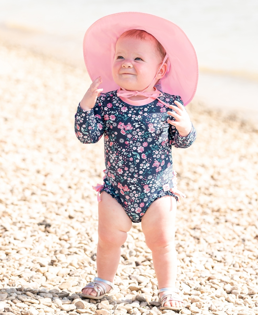 RuffleButts® Baby/Toddler Girls UPF 50 Sun Protective Wide Brim Swimwear Sun Hat 