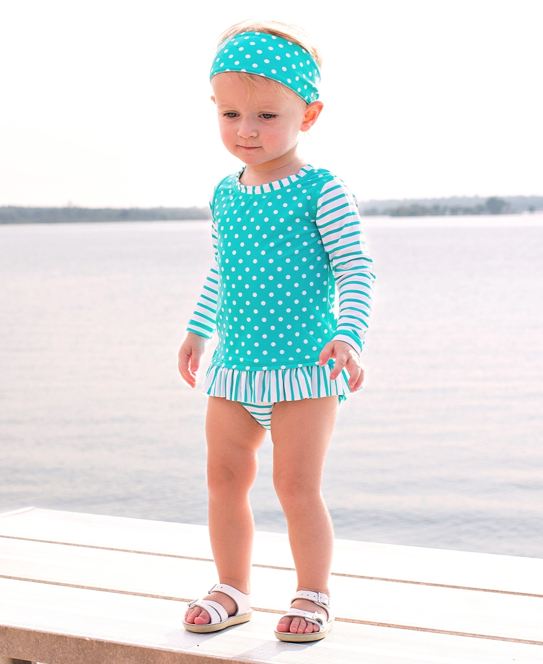 Sun Protection RuffleButts® Baby/Toddler Girls Long Sleeve One Piece Swimsuit with UPF 50 