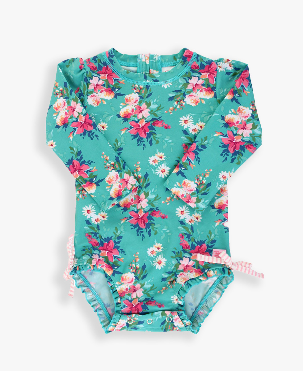 Fancy Me Floral One Piece Rash Guard - RuffleButts.com