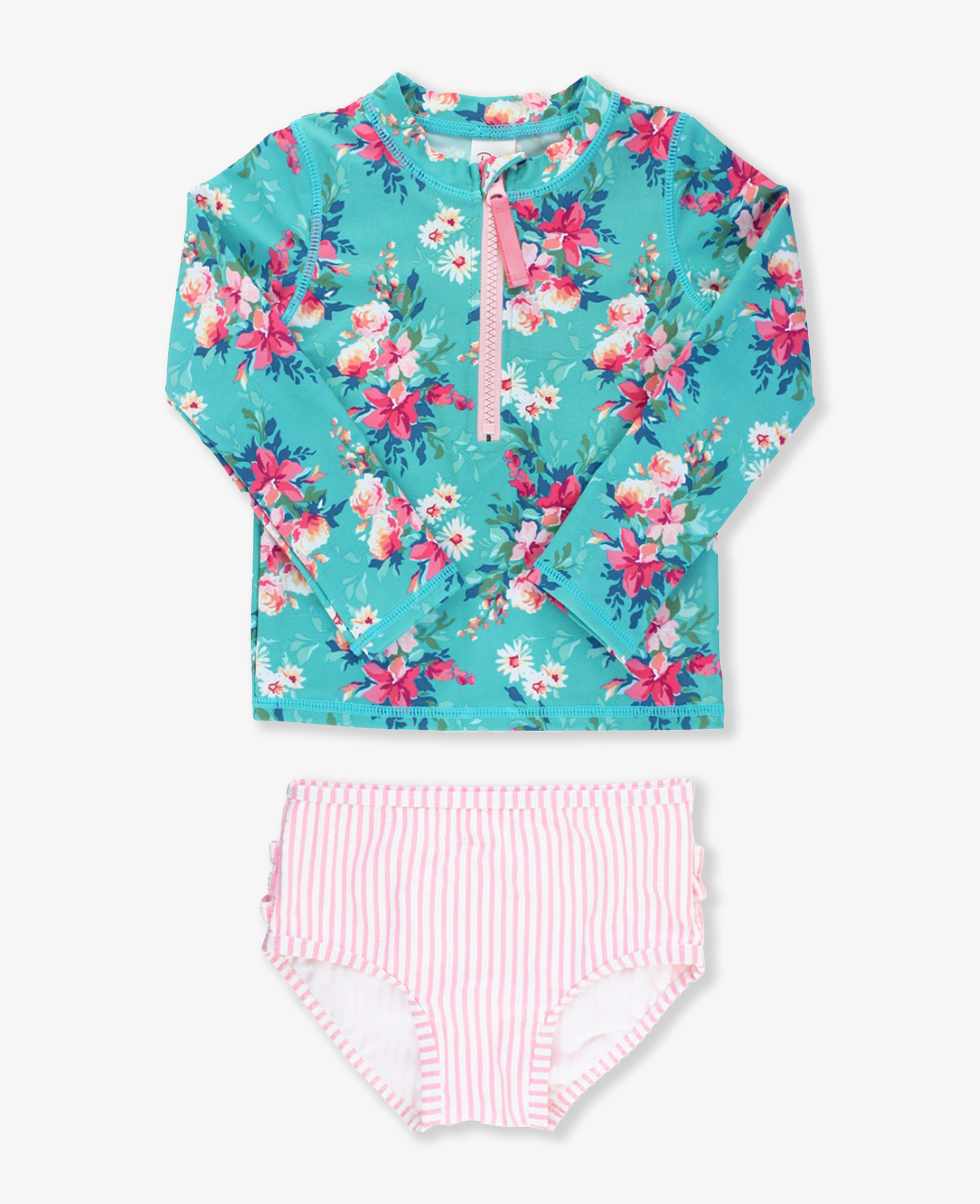 Fancy Me Floral Long Sleeve Zipper Rash Guard 2-Piece - 3-6m