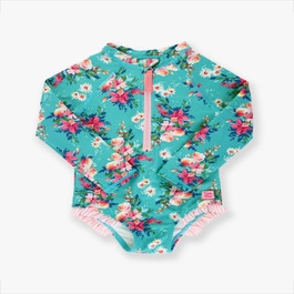 Girls Fancy Me Floral Long Sleeve One Piece Rash Guard - RuffleButts.com