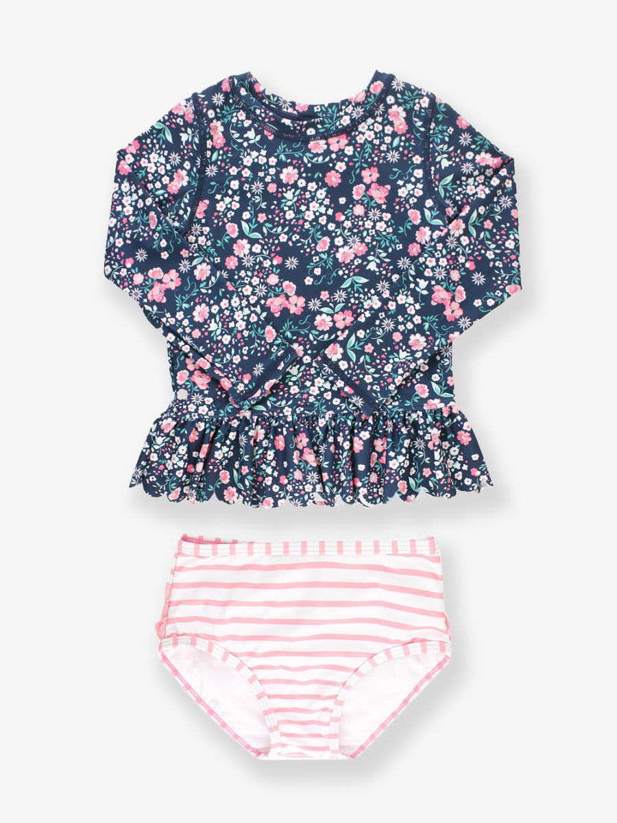 Moonlit Meadow Scalloped Long Sleeve Rash Guard 2-Piece - 3-6m