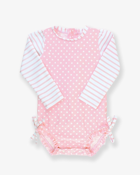 Pink Polka Dot One Piece Rash Guard - RuffleButts.com