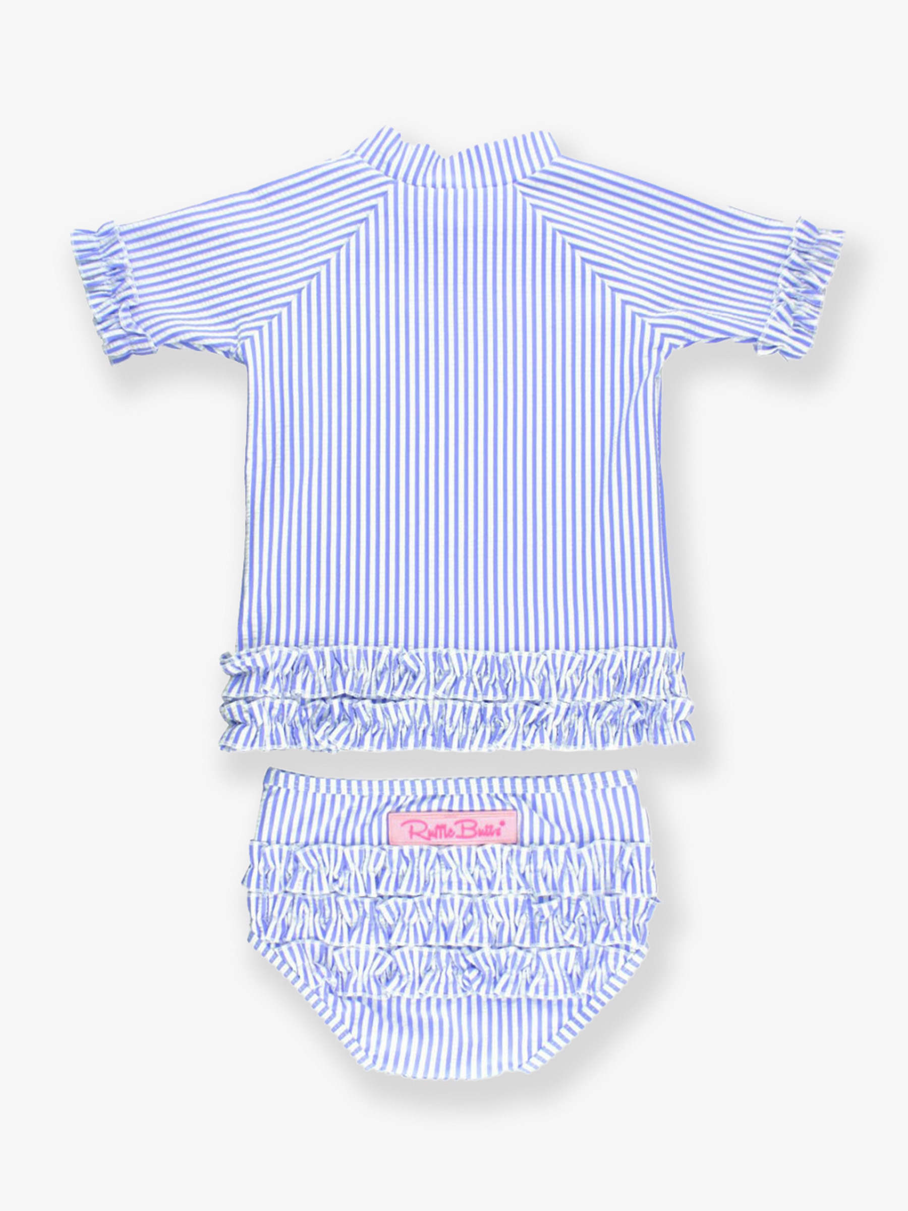 Seersucker Short Sleeve Rash Guard Bikini | RuffleButts