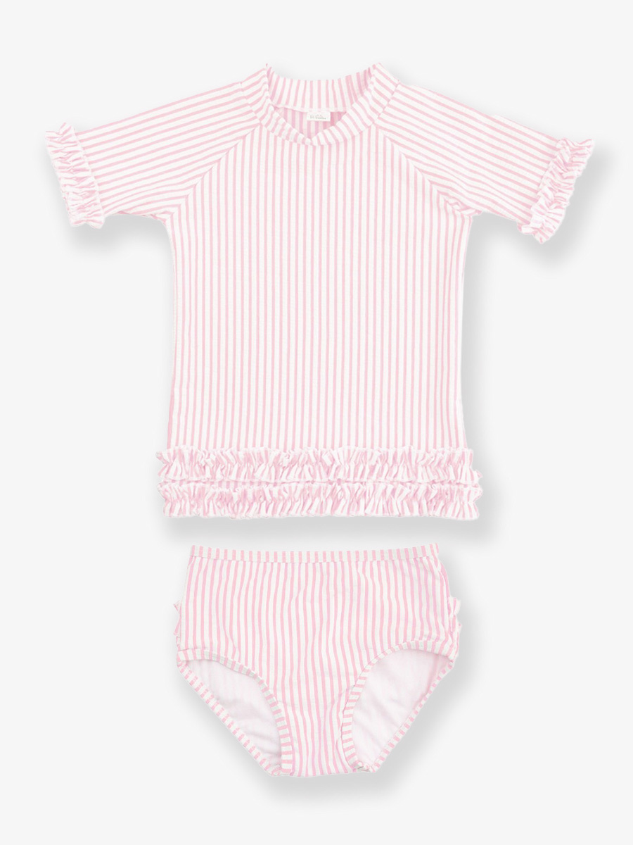 Seersucker Short Sleeve Rash Guard Bikini | RuffleButts