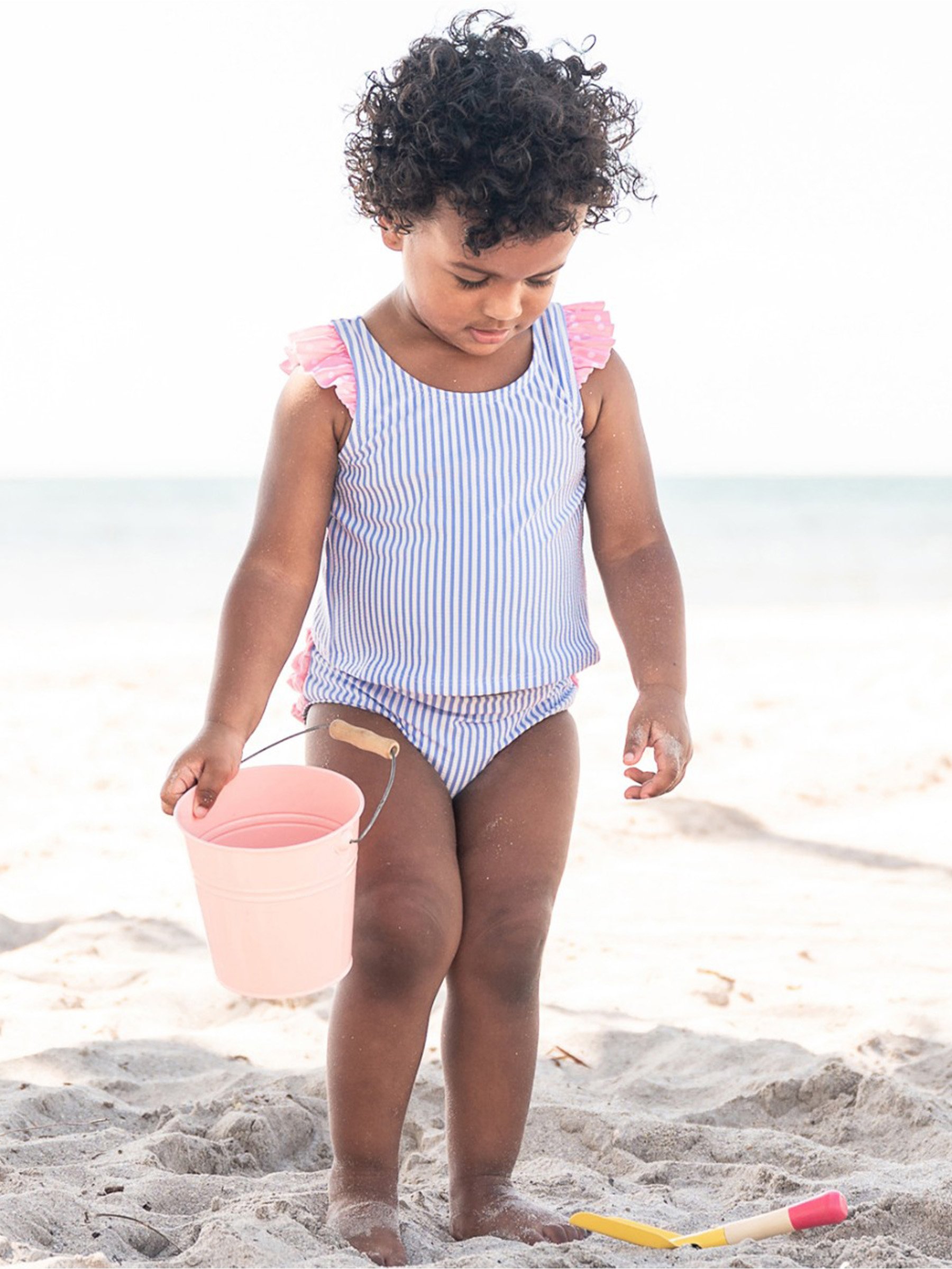 Perwinkle Seersucker Tulip Back Tankini - RuffleButts.com