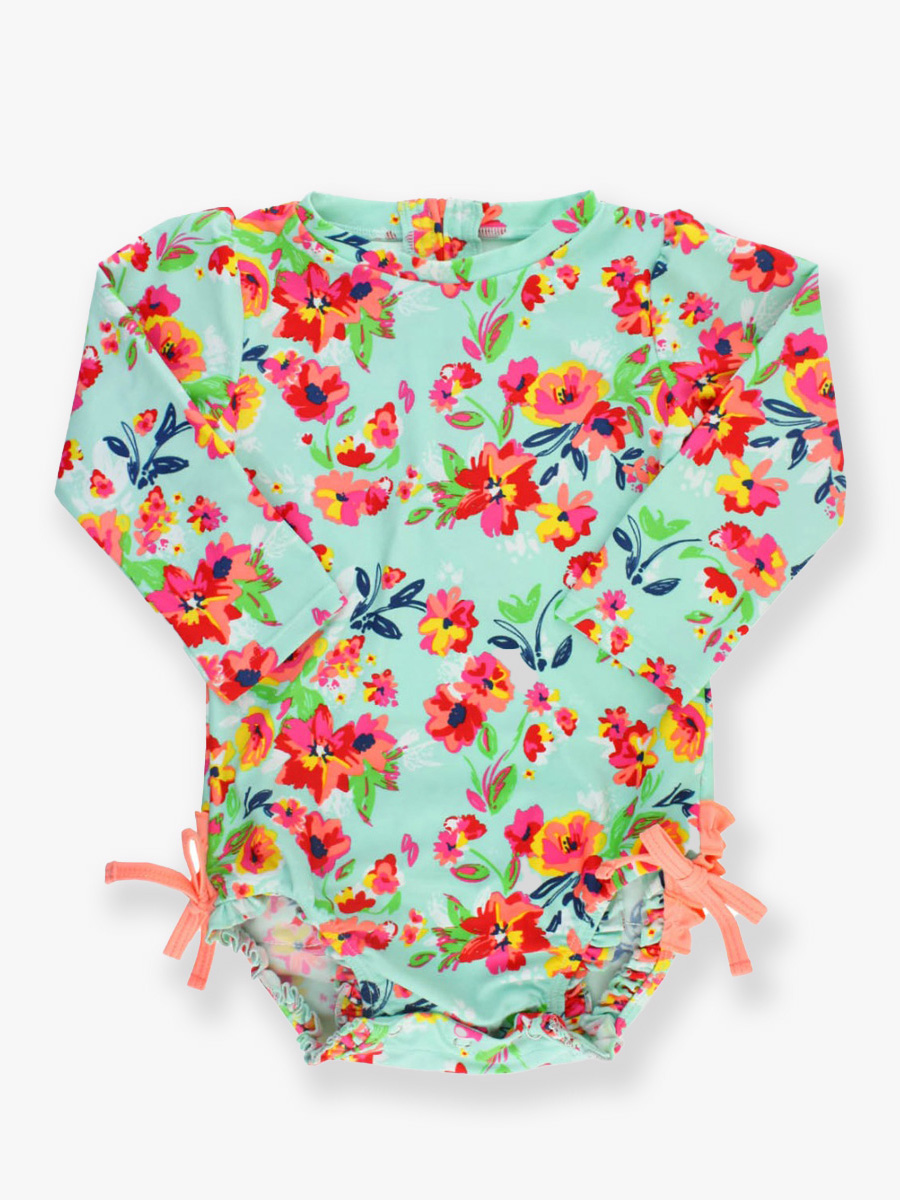 Painted Flowers Long Sleeve One Piece Rash Guard