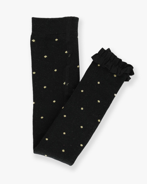 Black and Gold Polka Dots Patterned Footless Tights