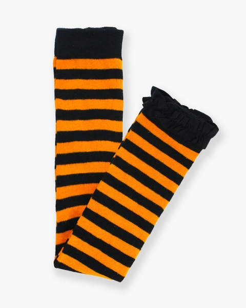 Orange & Black Stripe Patterned Footless Tights