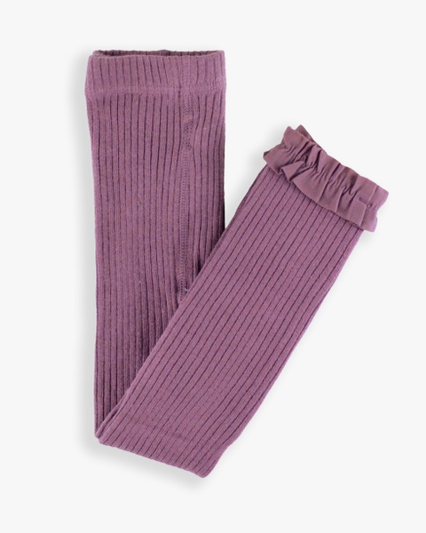 Vintage Violet Rib Knit Footless Ruffled Tights