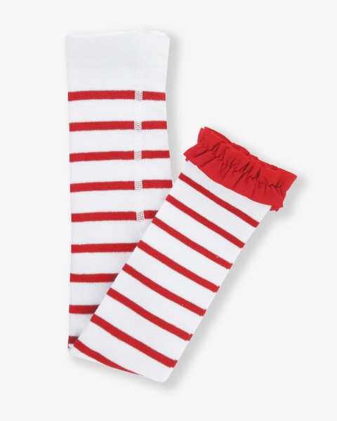 Red & White Stripe Patterned Footless Tights
