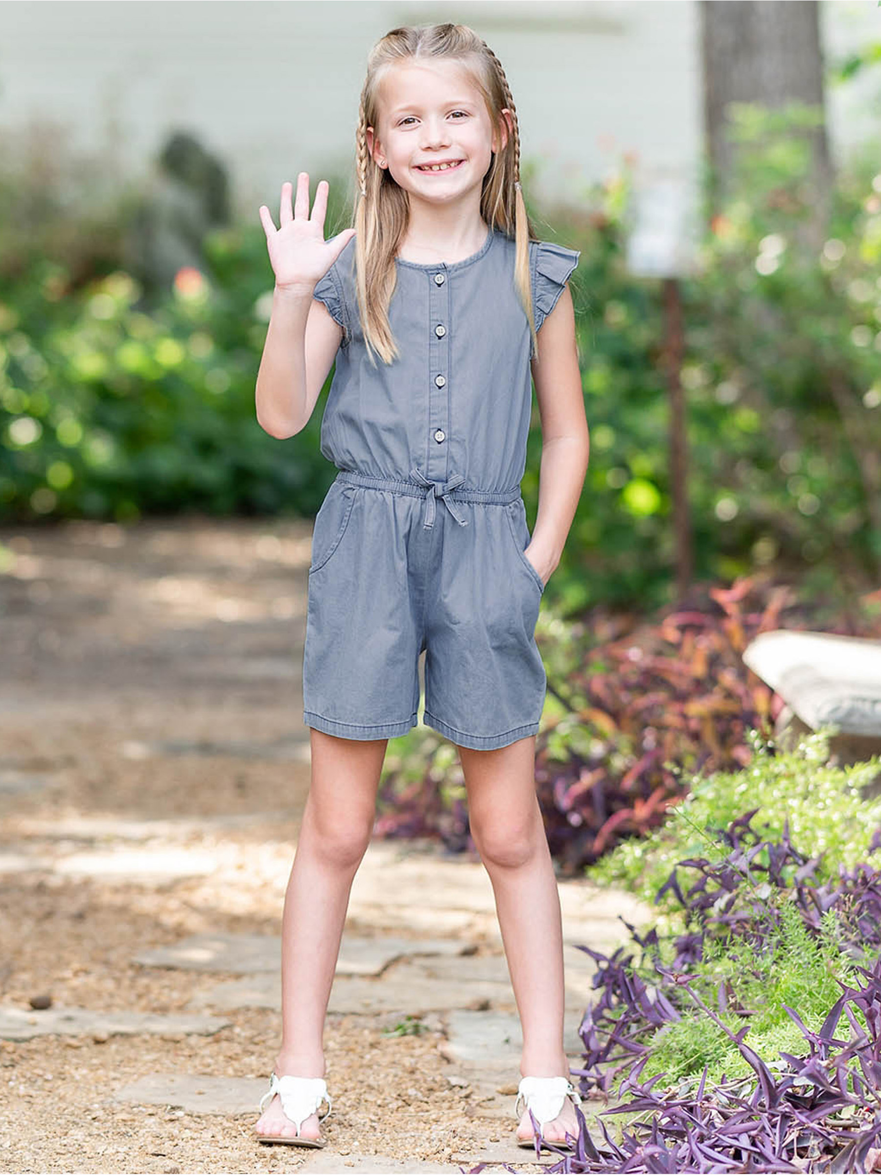 Light Wash Denim Flutter Romper