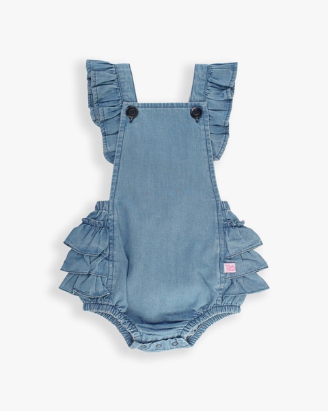 Light Wash Denim Woven Flutter Overall Romper