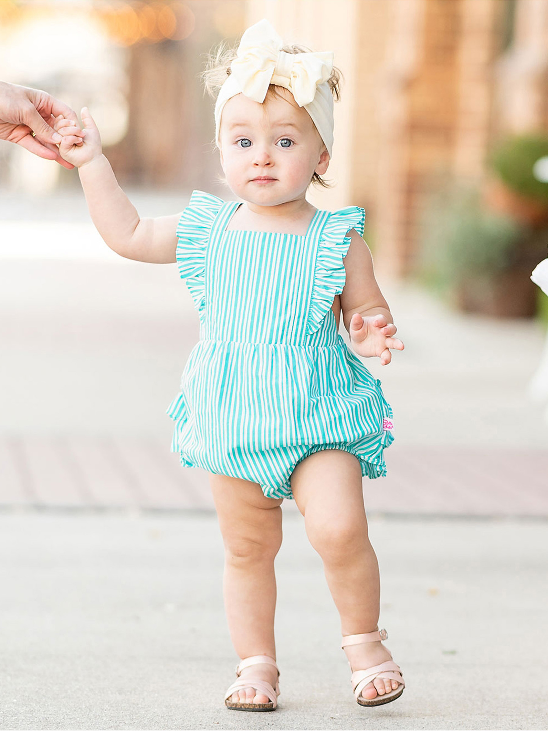 Baltic Stripe Cross-Back Ruffle Romper