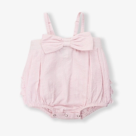 Pink Seersucker Bow Front Bubble Woven Romper