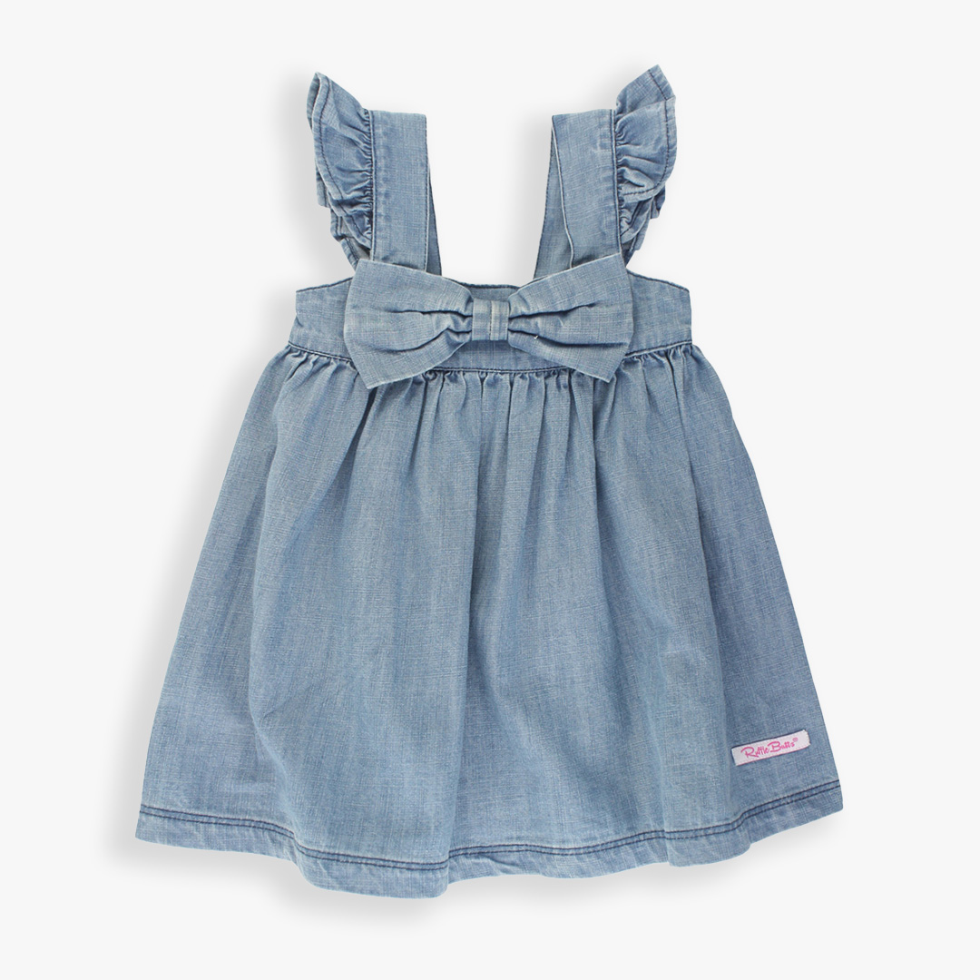 Light Wash Denim Flutter Bow Woven Dress