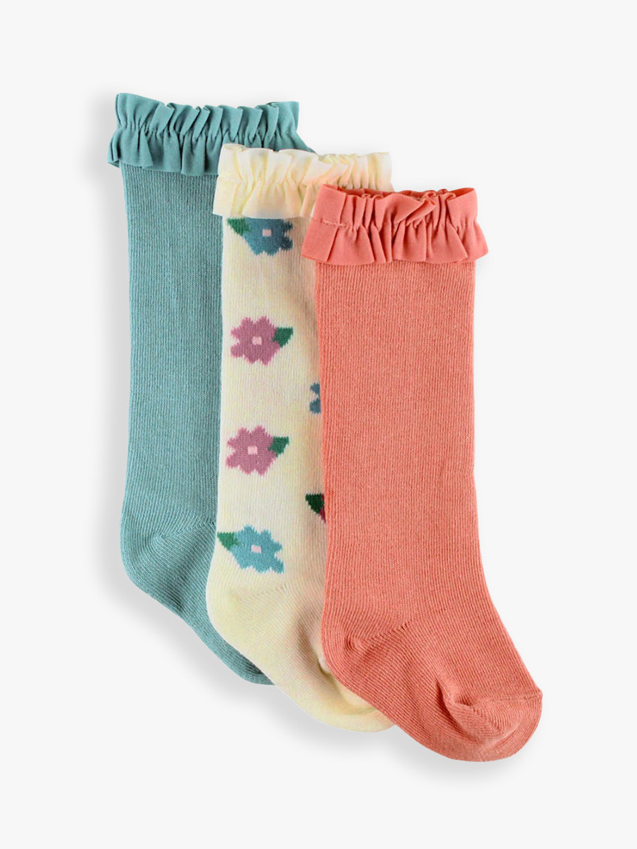 3-Pack Antique Blue, Floral & Terra Cotta Knee High Socks