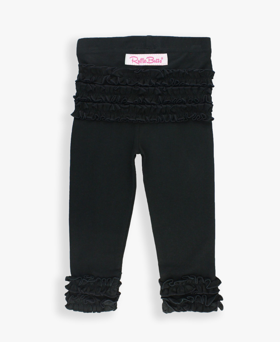 Black Solid Ruffle Leggings