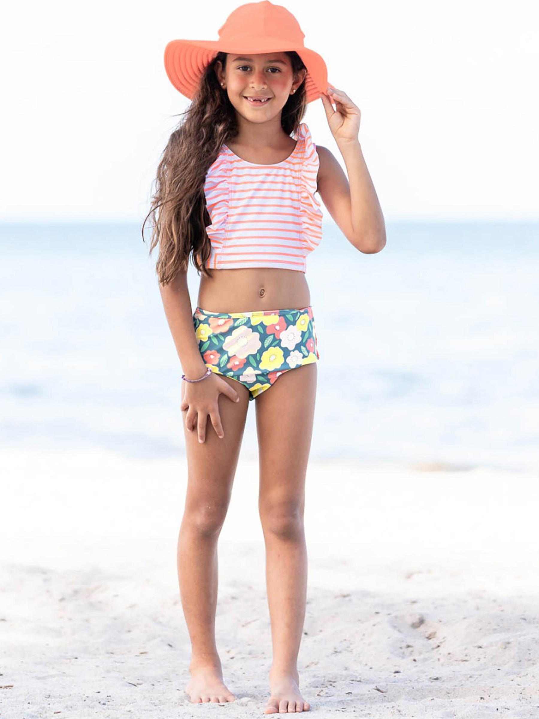 Flowering Around Stripe Waterfall Tankini
