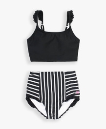 Black & White Stripe Flutter High Waisted Bikini