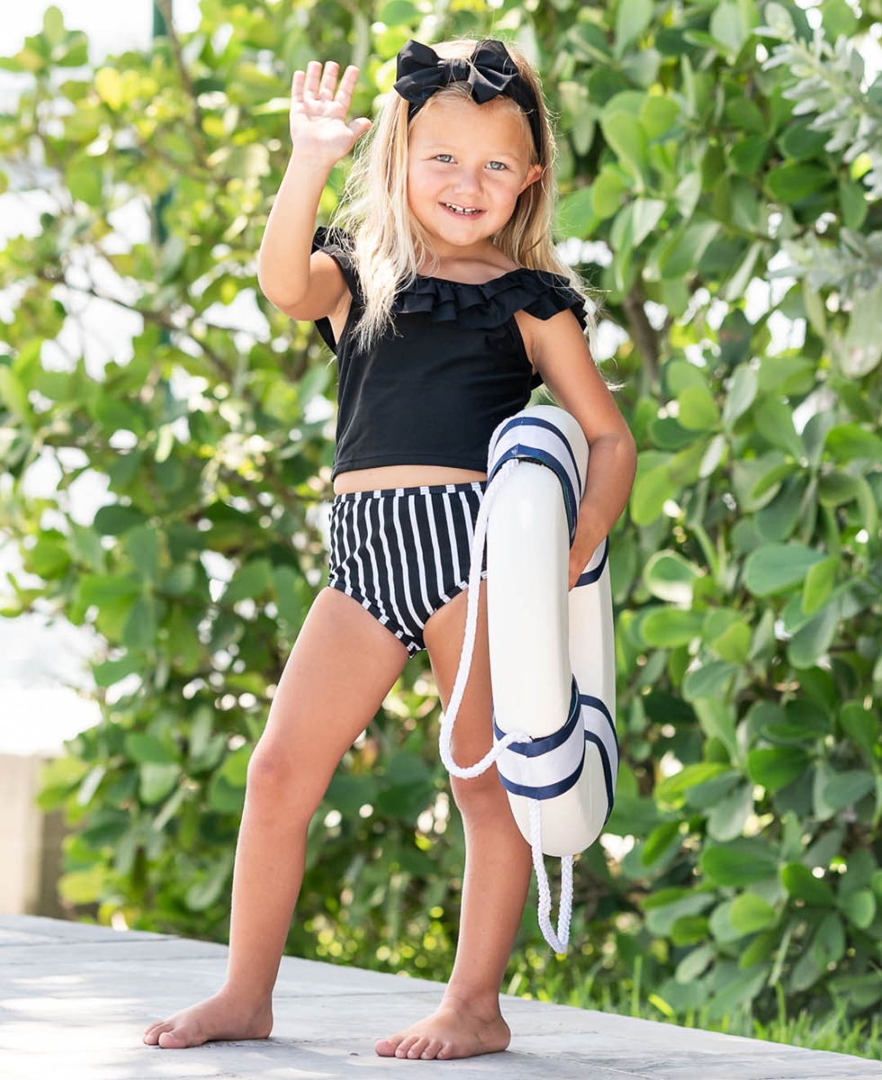 Black & White Stripe Ruffled Tankini