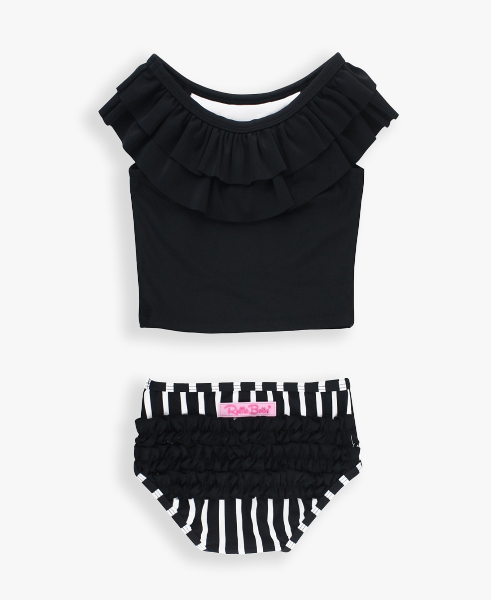 Black & White Stripe Ruffled Tankini Black & White Stripe Ruffled Tankini