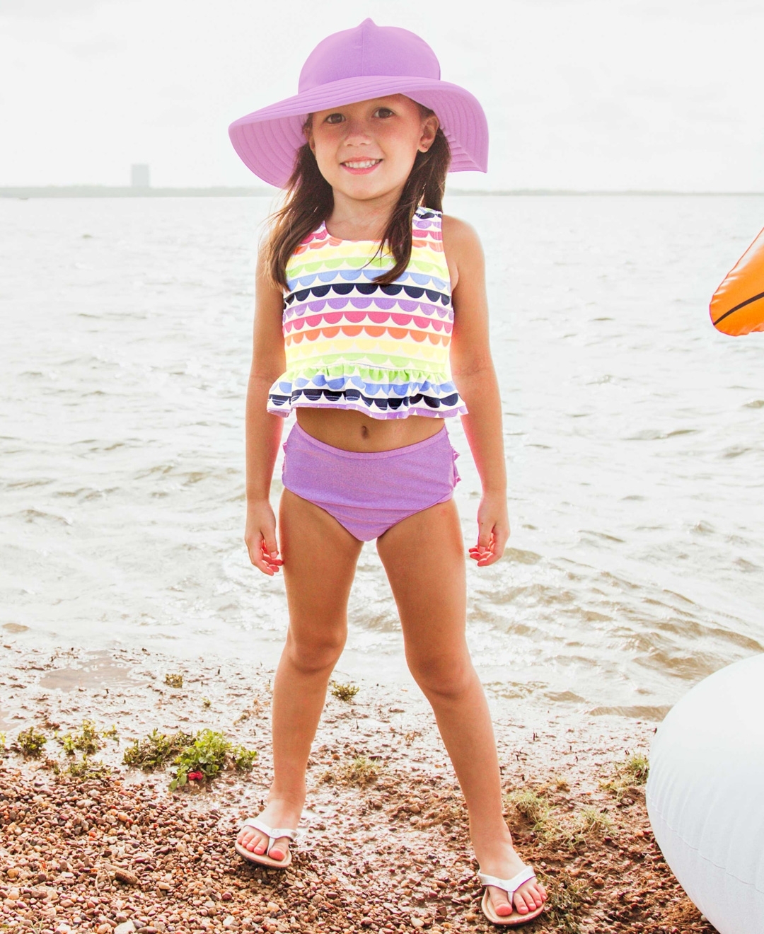 RuffleButts® Baby/Toddler Girls Cropped Peplum Tankini 2 Piece Swimsuit w/Ruffles 