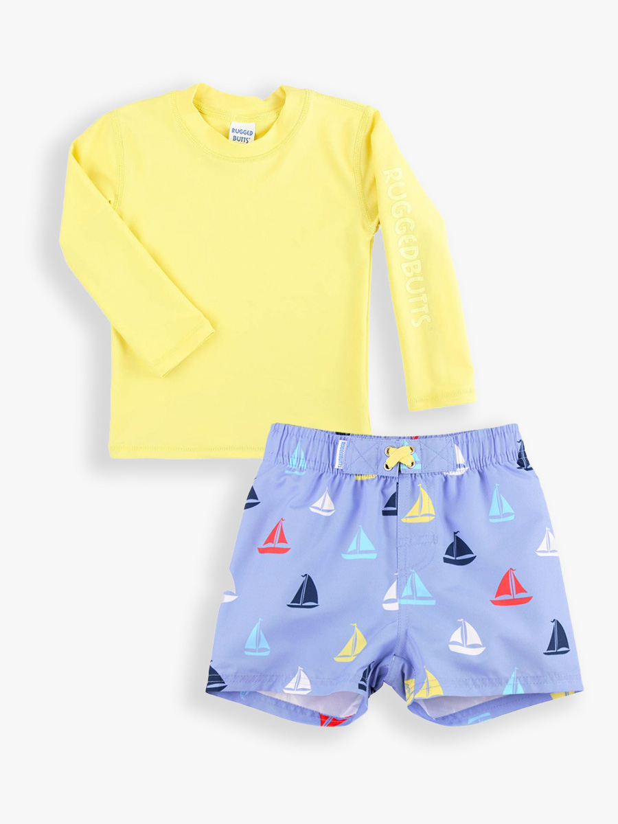 Banana Long Sleeve Rash Guard & Down By The Bay Swim Trunks Set