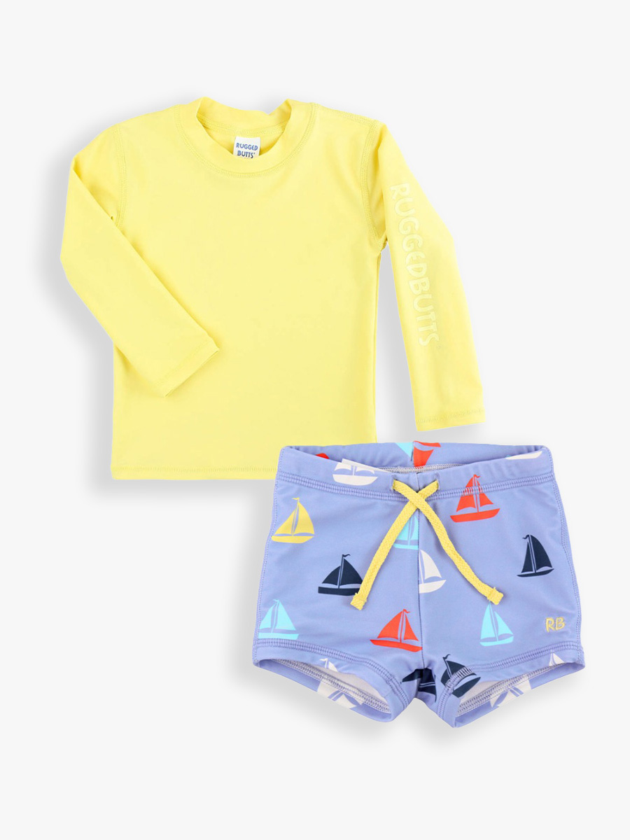 Banana Long Sleeve Rash Guard & Down By The Bay Swim Shorties Set