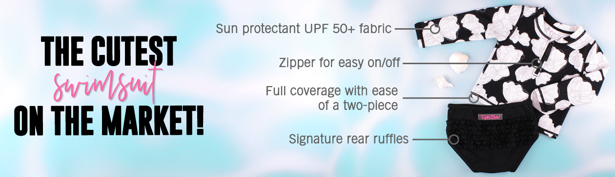 The cutest swimsuit on the market! Sun protectant, UPF 50+ fabric, Zipper for easy on/off, Full coverage with ease of a two-piece, Signature rear ruffles