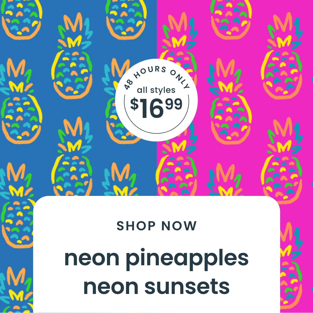 48 Hours Only All $16.99 - Neon Pineapples & Neon Sunset Shop Sale