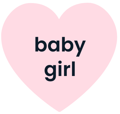 Light pink heart with dark text that reads "baby girl"