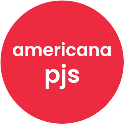 Red bubble with white text that reads "americana pjs"