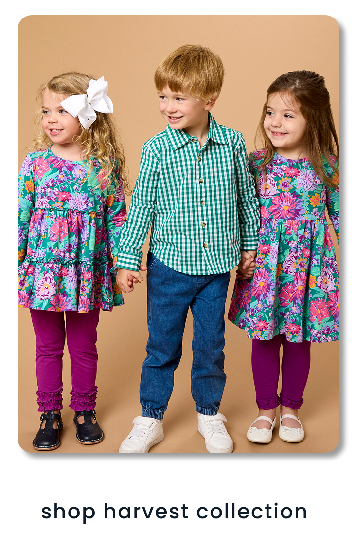Banner featuring Care Bears collaboration with RuffleButts and RuggedButts.  Two children hold plush bears, with cartoon Care Bears on clouds.  Text reads "shop Care Bears."