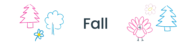 Decorative Fall divider with trees, leaf, and flower illustrations.