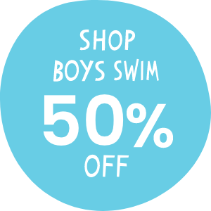 Blue circular graphic with white text that reads 'Shop Boys Pajamas 50% Off.' Links to boys&rsquo; pajama collection.