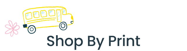 "Banner with grid background reading ‘Shop by Print — back to school’ with pencil and crayon illustrations. Includes a ‘Shop New’ call to action."