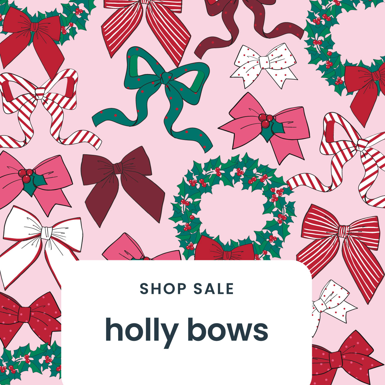 Holly Bows Christmas Apparel & PJ Print - Shop Now