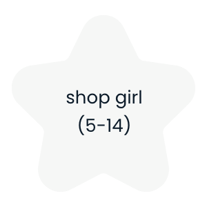 "Gray star graphic with text reading &lsquo;shop girl (5&ndash;14).&rsquo;"