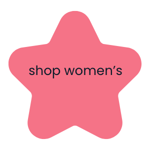 "Red star graphic with text reading &lsquo;shop women's."